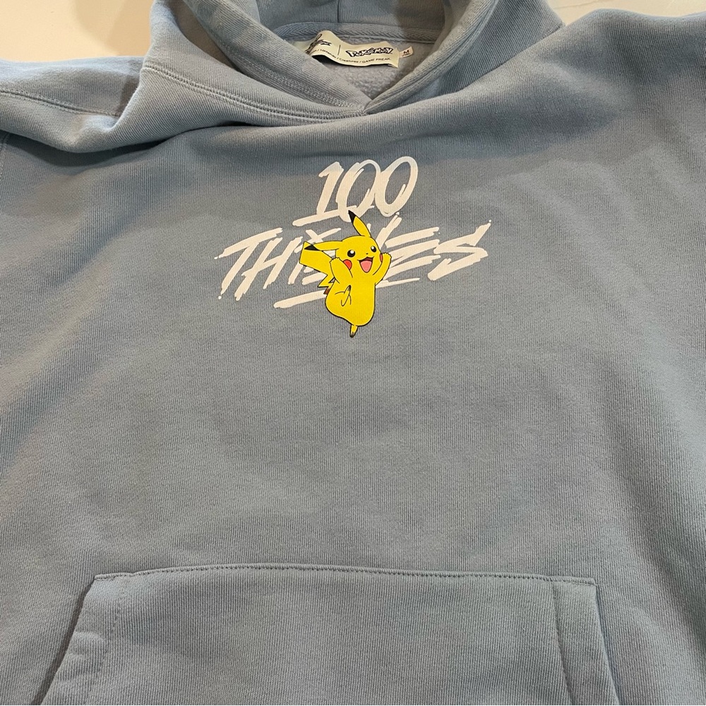 100 THIEVES x Pokémon - Pikachu Hoodie Blue - Medium Unisex - Picture 6 of 8